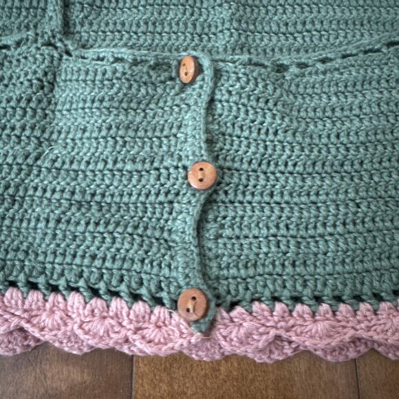 zara crochet crop top in green with pink trim size medium - Picture 5 of 10